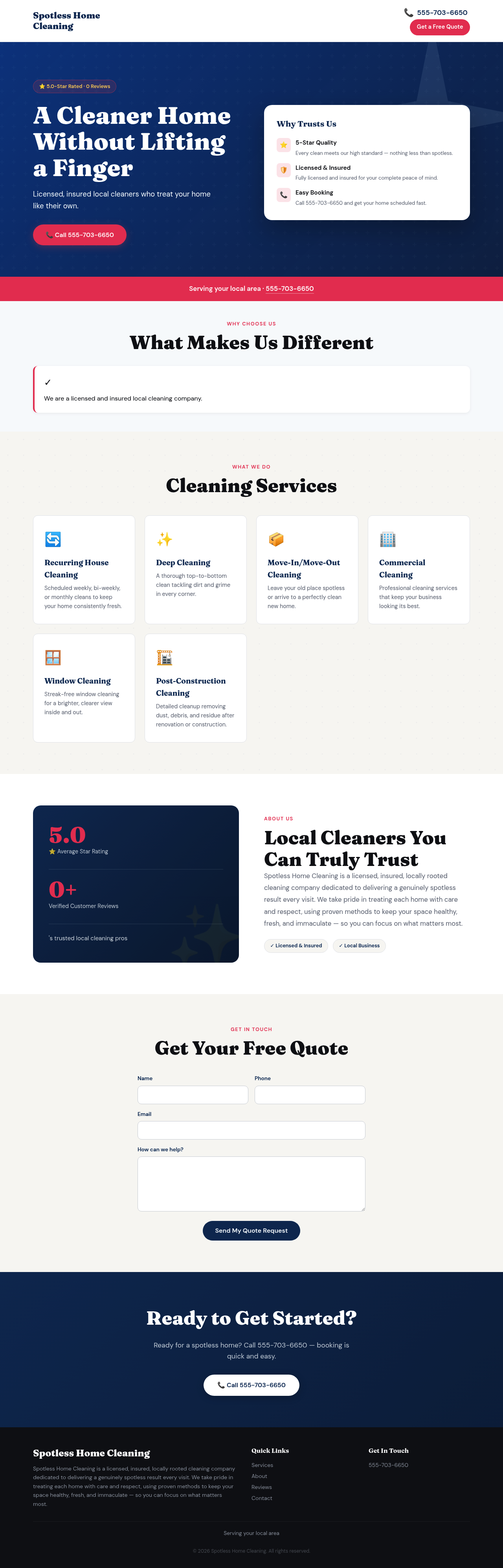 Spotless Home Cleaning — live site preview