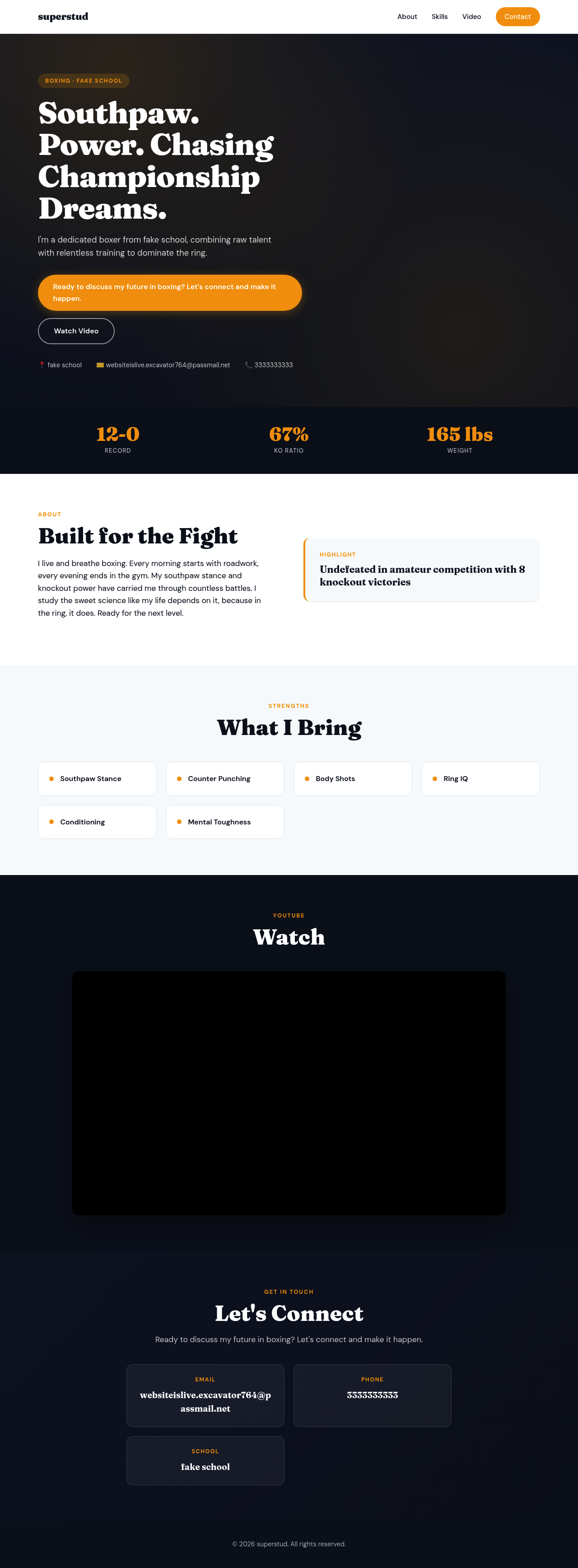 Superstud athlete profile — live site preview